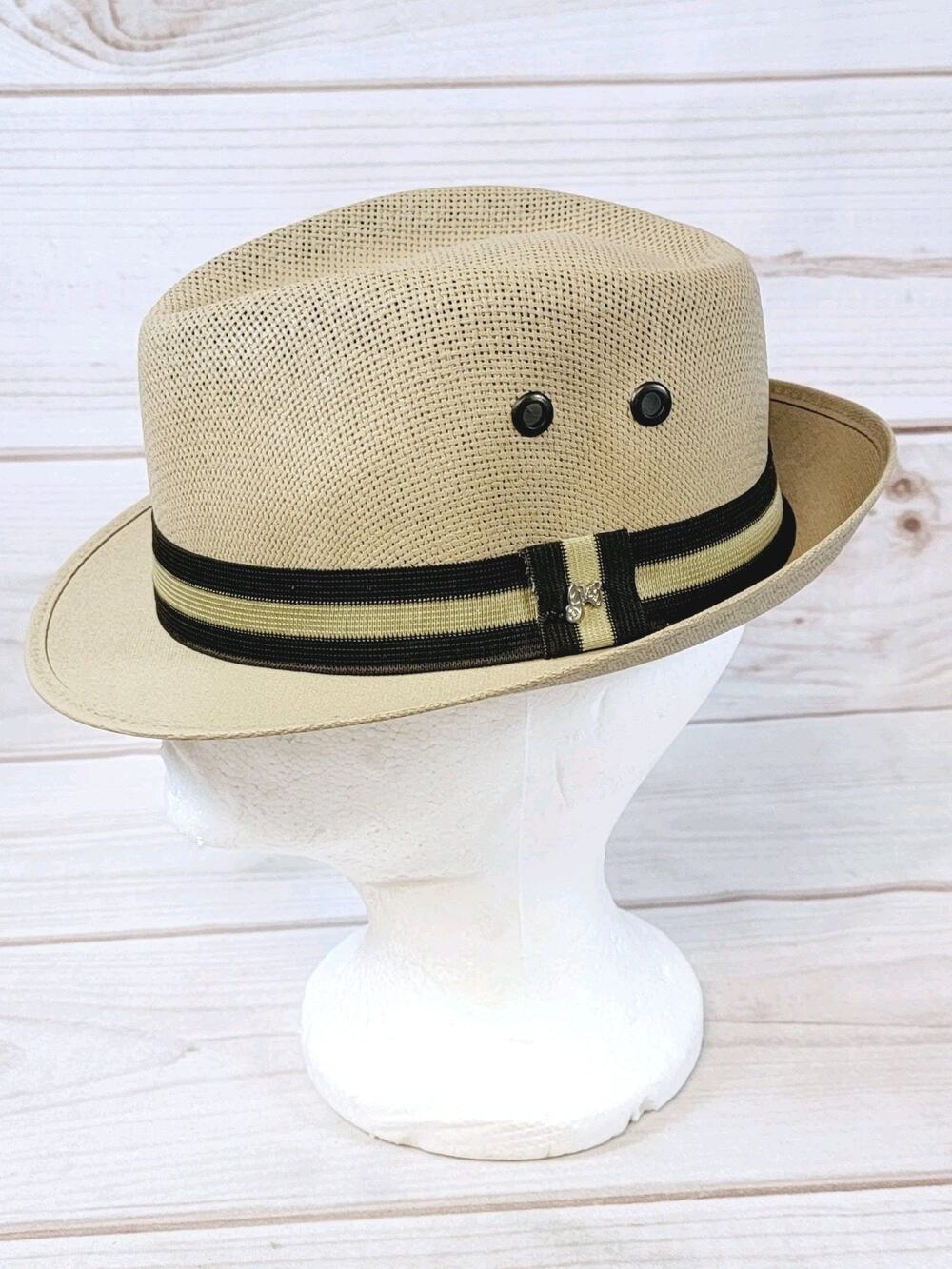 Gonzalez 1976 Med Straw Panama Style Hat Tan Woven Summer Fedora